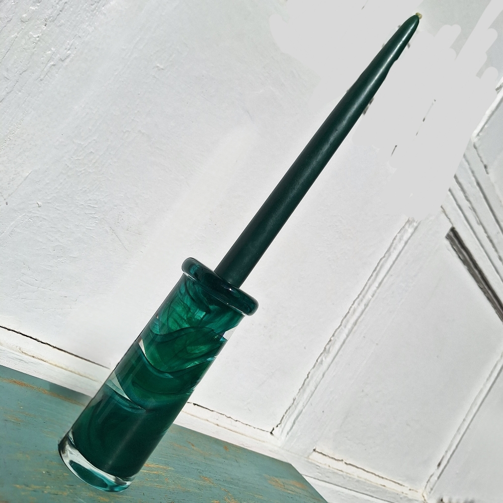 Hand Blown Art Glass Candle Stick Holder Teal Taper Candle artist made in Sweden - Picture 5 of 16